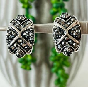 Vintage Art Deco Marcasite Silver Tone Clip-on Earrings